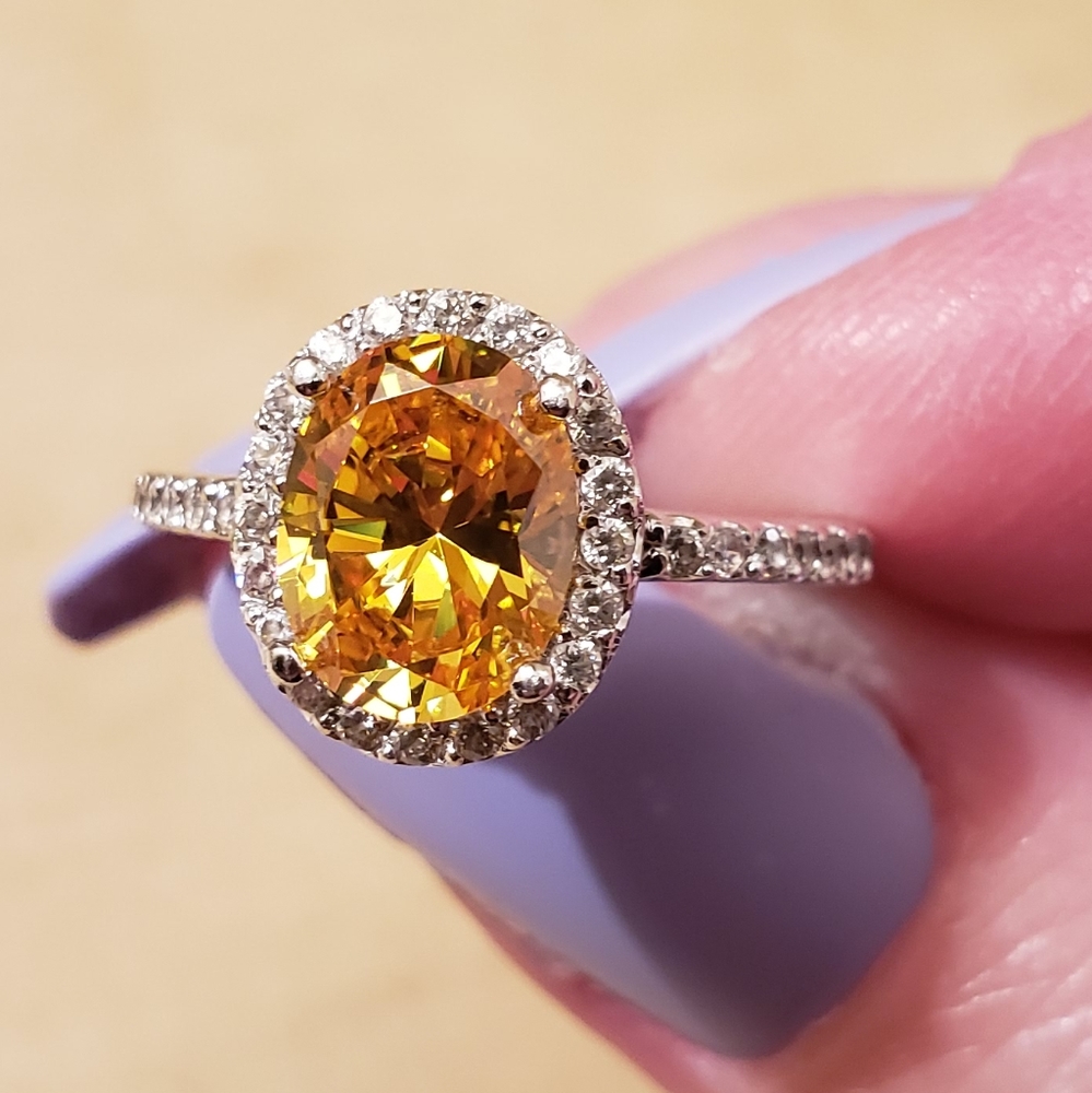 QVC Diamonique canary oval stone w/halo setting - Picture 15 of 16